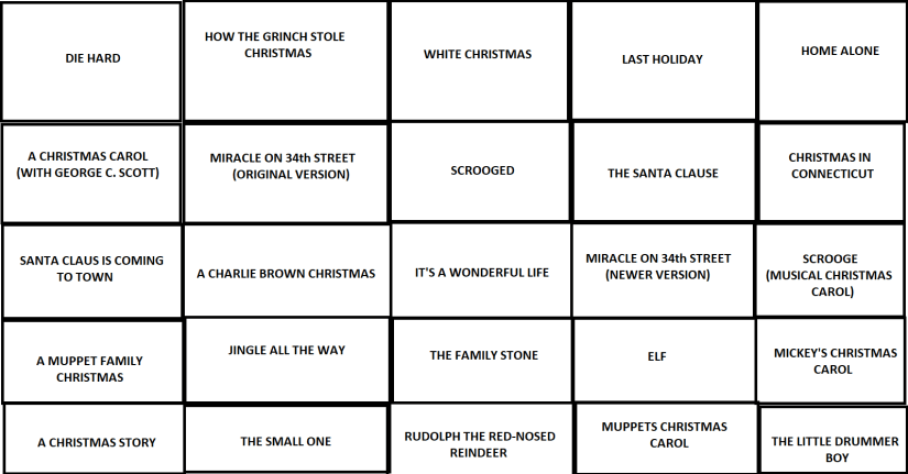 Christmas Movie Bingo