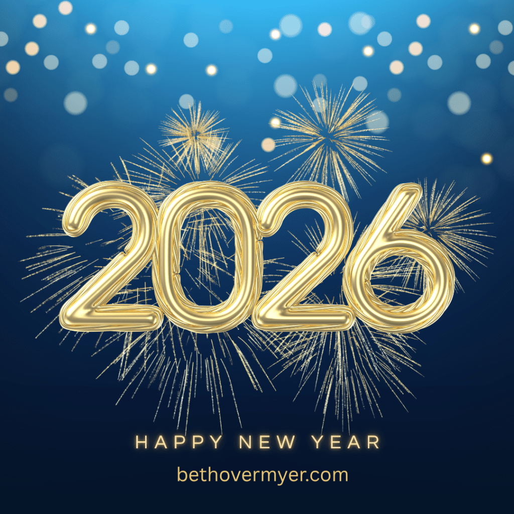 A blue sparkly banner with the text: 2026 Happy New Year