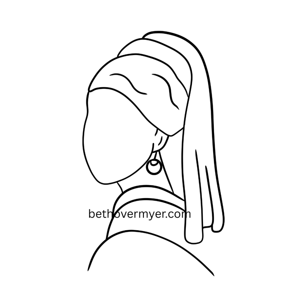 Outline drawing of Girl With a Pearl Earring by Johannes Vermeer.
